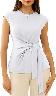 GRACE KARIN Women Cap Sleeve Tops 2025 Summer Tie Waist Crew Neck Elegant Blouse Elegant Casual Work Shirts