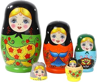 Seedcrown 5 Pcs Russian Nesting Dolls Matryoshka Doll Handmade (Princess) | Wooden Stacking Toys,Collectible Gifts for Children Kids Halloween Christmas Wishing Gift,Vivid Colors Smooth Edges