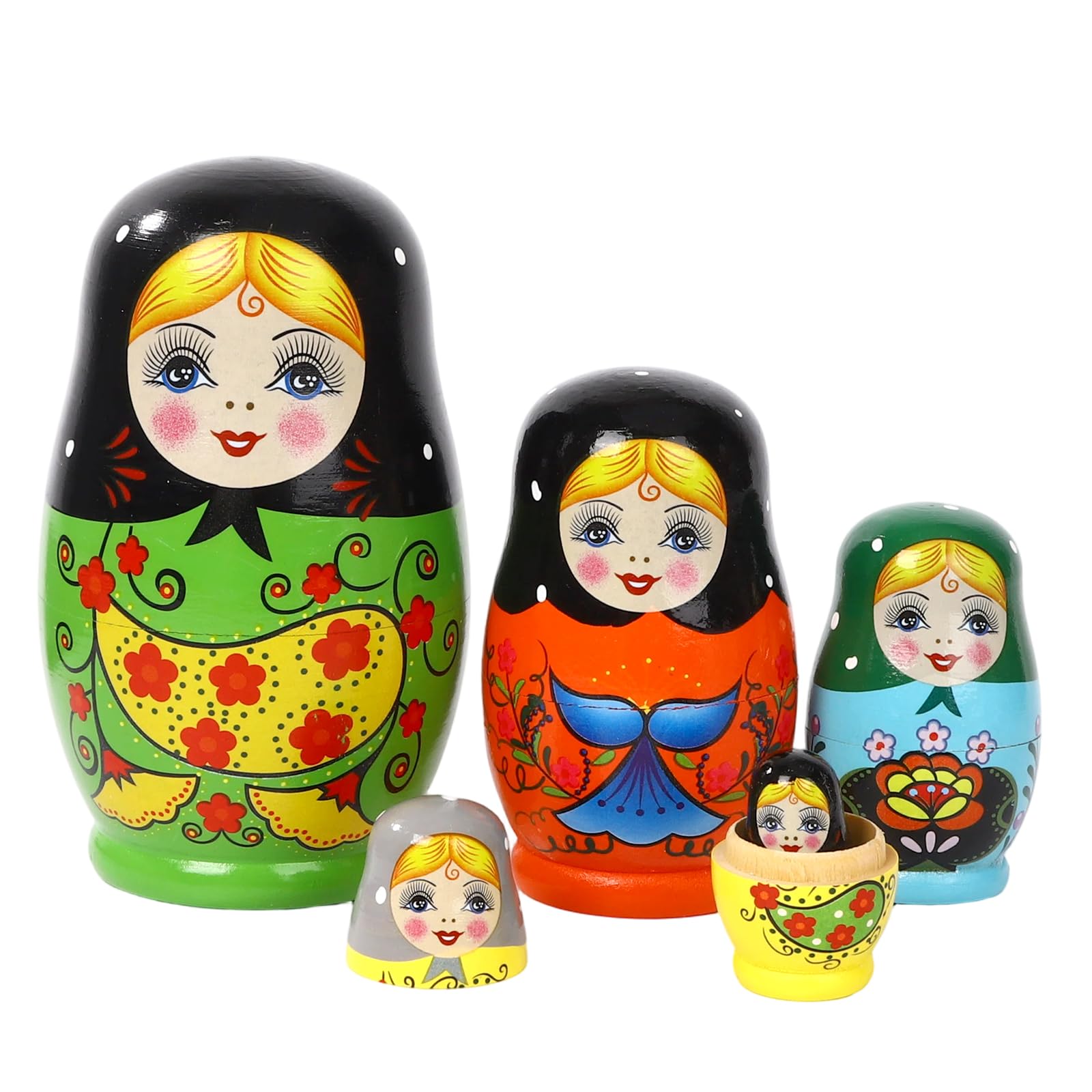Seedcrown 5 Pcs Russian Nesting Dolls Matryoshka Doll Handmade (Princess) | Wood