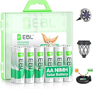 EBL Solar AA Battery Rechargeable Batteries for Solar Lights, 12 Pack | 1300mAh NIMH Pre-Charged 1.2V Mercury-Free, 1200 Cycles for Outdoor Garden Landscaping String Lights