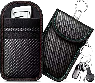 caslord 2 Pack Faraday Pouch for Car Keys | M | Red and Blue | with 4 Pack Key Rings | Anti-Theft RFID Key Fob Protection Bag for Car Security