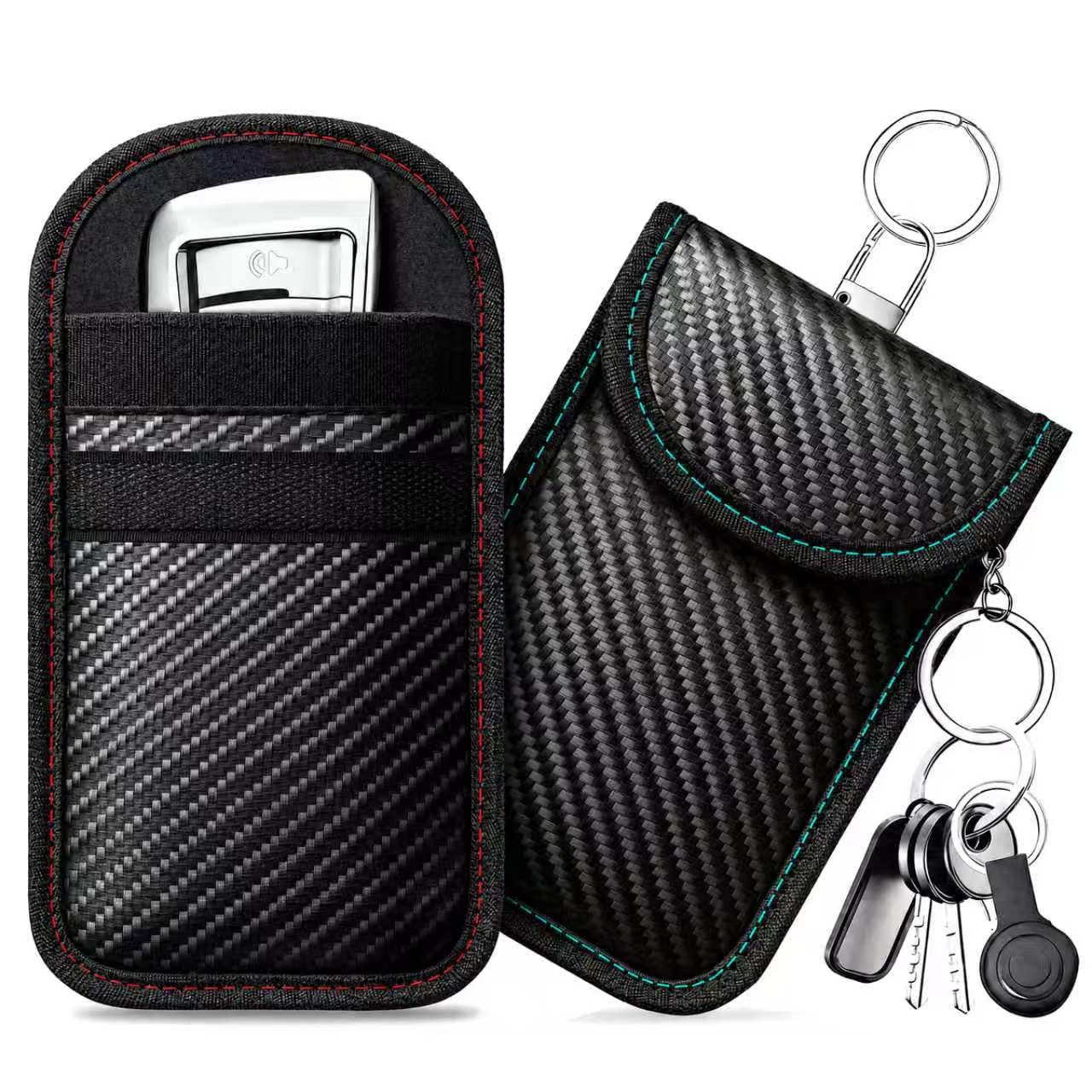 caslord 2 Pack Faraday Pouch for Car Keys | M | Red and Blue | with 4 Pack Key R
