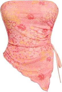 Milumia Women's Boho Crop Top Y2k Asymmetrical Bandana Tube Tops 2000s
