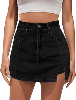 Vetinee Jean Skorts for Woman High Waisted Trendy Slit Y2K Shorts Skirts