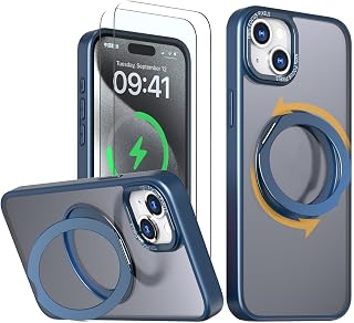 【Includes 2 Tempered Glass Screen Protectors】HCXLYP iPhone 14 Case, iPhone 13 Cover, MagSafe Compatible, Ring Stand, Multi-functional, 360-Degree Rotation, Supports Both Portrait and Landscape, Phone