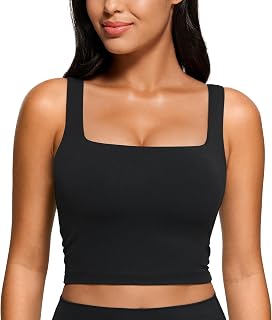 CRZ YOGA Butterluxe Square Neck Crop Tank Top | Light Support, Removable Pads, Yoga, Extremely Soft, Wide Straps, Longline Sports Bras for Women