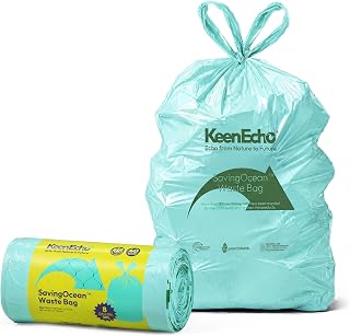 30L 40 Counts Small Green Bin Liners with Handle, Ocean Fishing Nets Upcycling, Sage & Sea Salt Scented, Plastic Bin Bags, Garbage Bags for Kitchen, Bathroom, Office and Pets