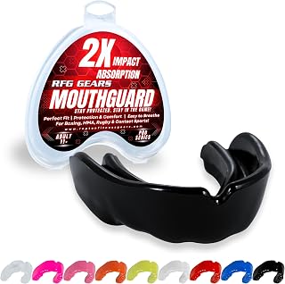 Mouthguard, Adult and Junior Gum Shield Slim Fit with Case for Boxing, Martial Arts, Judo, MMA, Rugby, Karate, Hockey and Other Contact Sports (Black, Adults (11+))