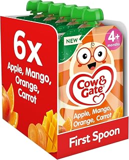 Cow & Gate Baby Food Pouch Apple Mango Orange & Carrot, 6+ Months, 6x100g | Ready to eat baby snack baby food meal