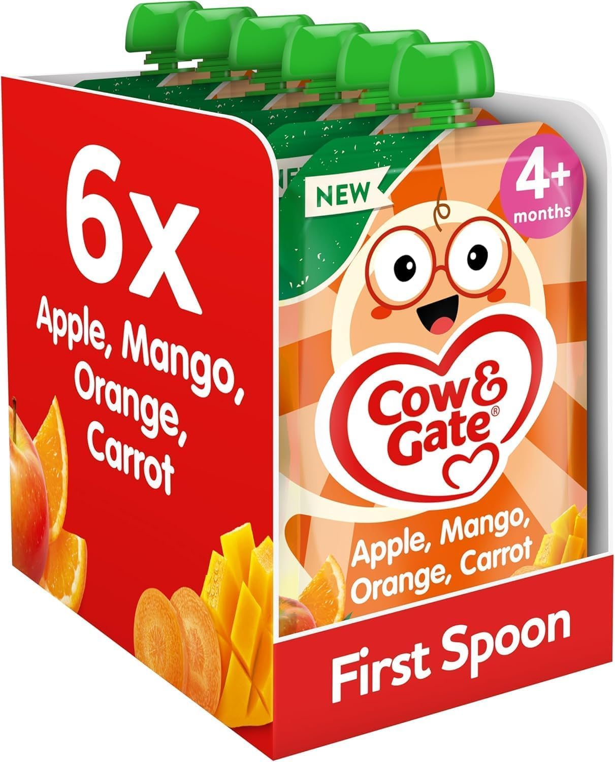 Cow & Gate Baby Food Pouch Apple Mango Orange & Carrot, 6+ Months, 6x100g | Read
