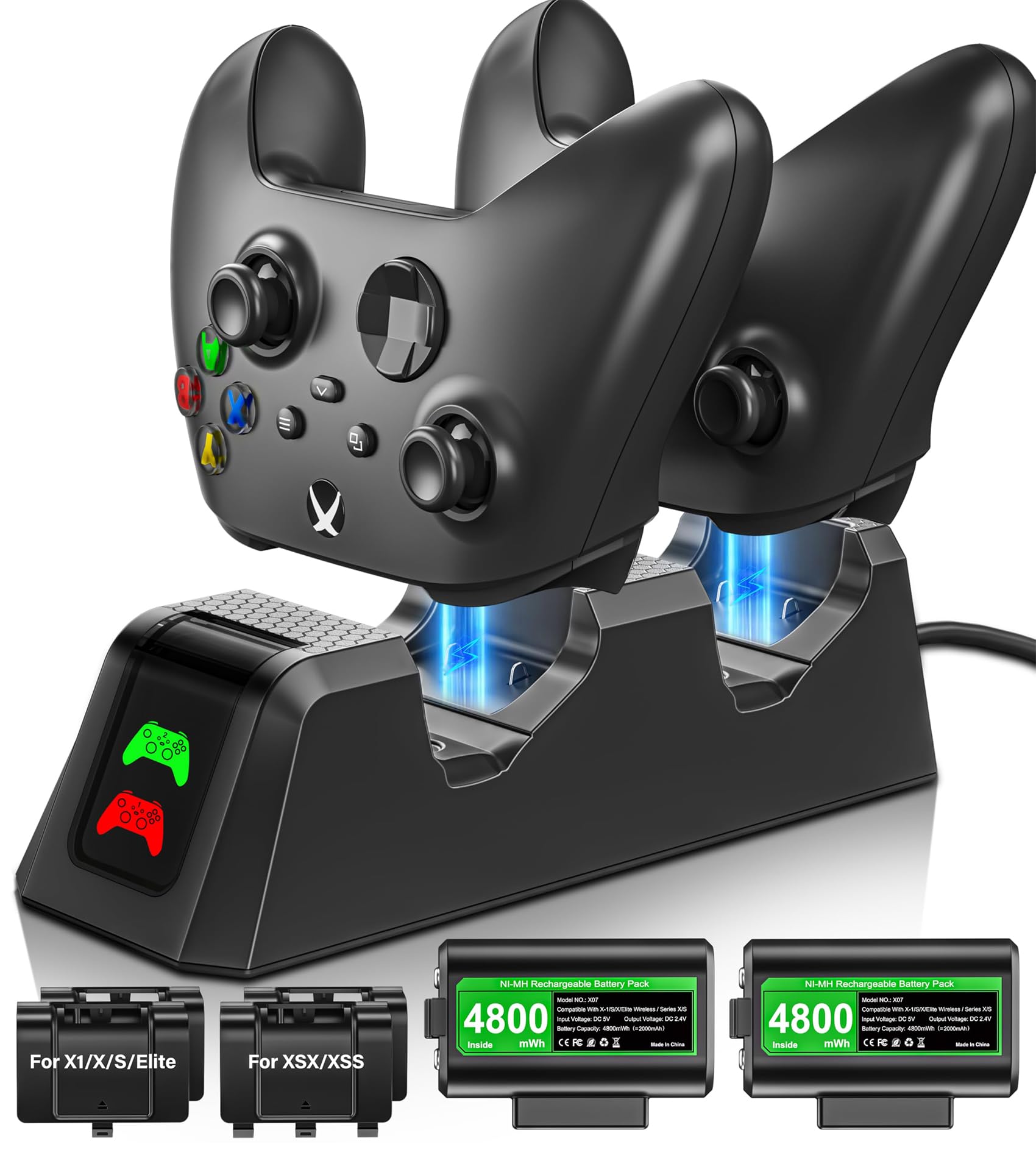 Rechargeable-Battery-Pack-for-Xbox-Controller, 2x4800mWh Batteries Pack with Cha