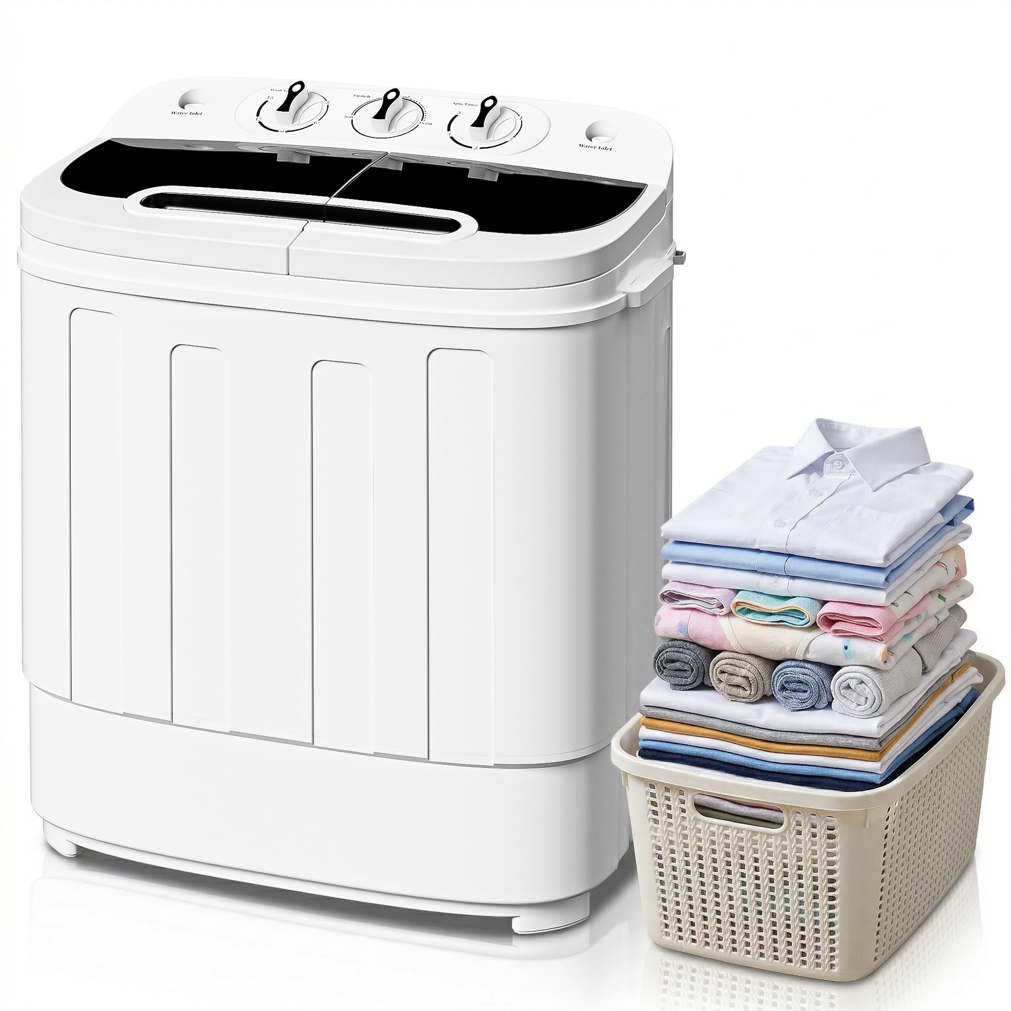 SUPER DEAL Compact Mini Twin Tub Washing Machine 13lbs Capacity Portable Washer 