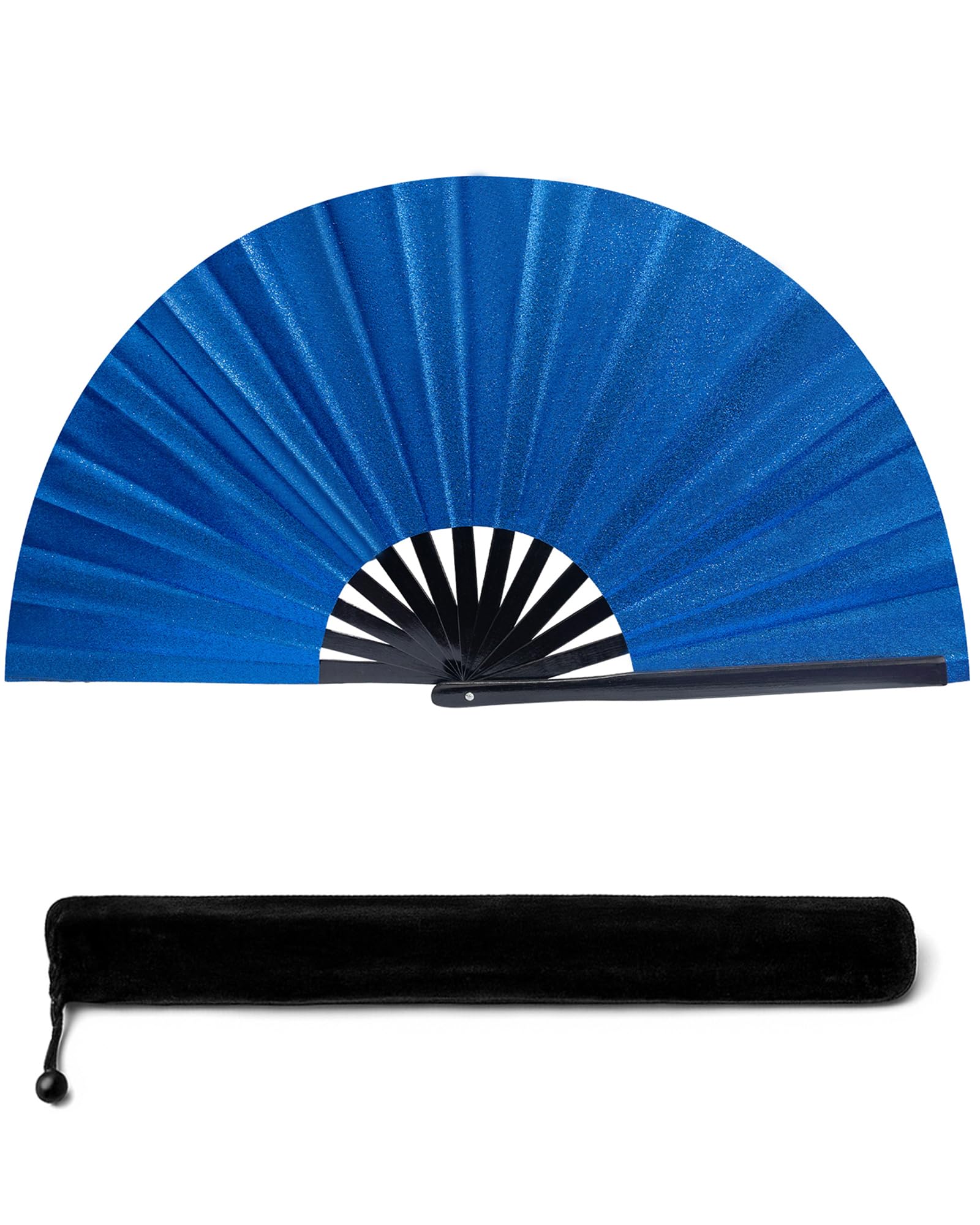 13IN Biscay Blue Large Popping Hand Fan For Line Dancing Clacking Premium Silk B