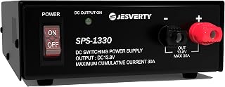 Jesverty Universal Compact Bench Power Supply - 30 Amp Regulated Home Lab Benchtop AC-to-DC Converter for CB/HAM/Amateur Radio with 13.8V Fixed OutputScrew-Type Terminals, Cooling Fan - SPS-1330