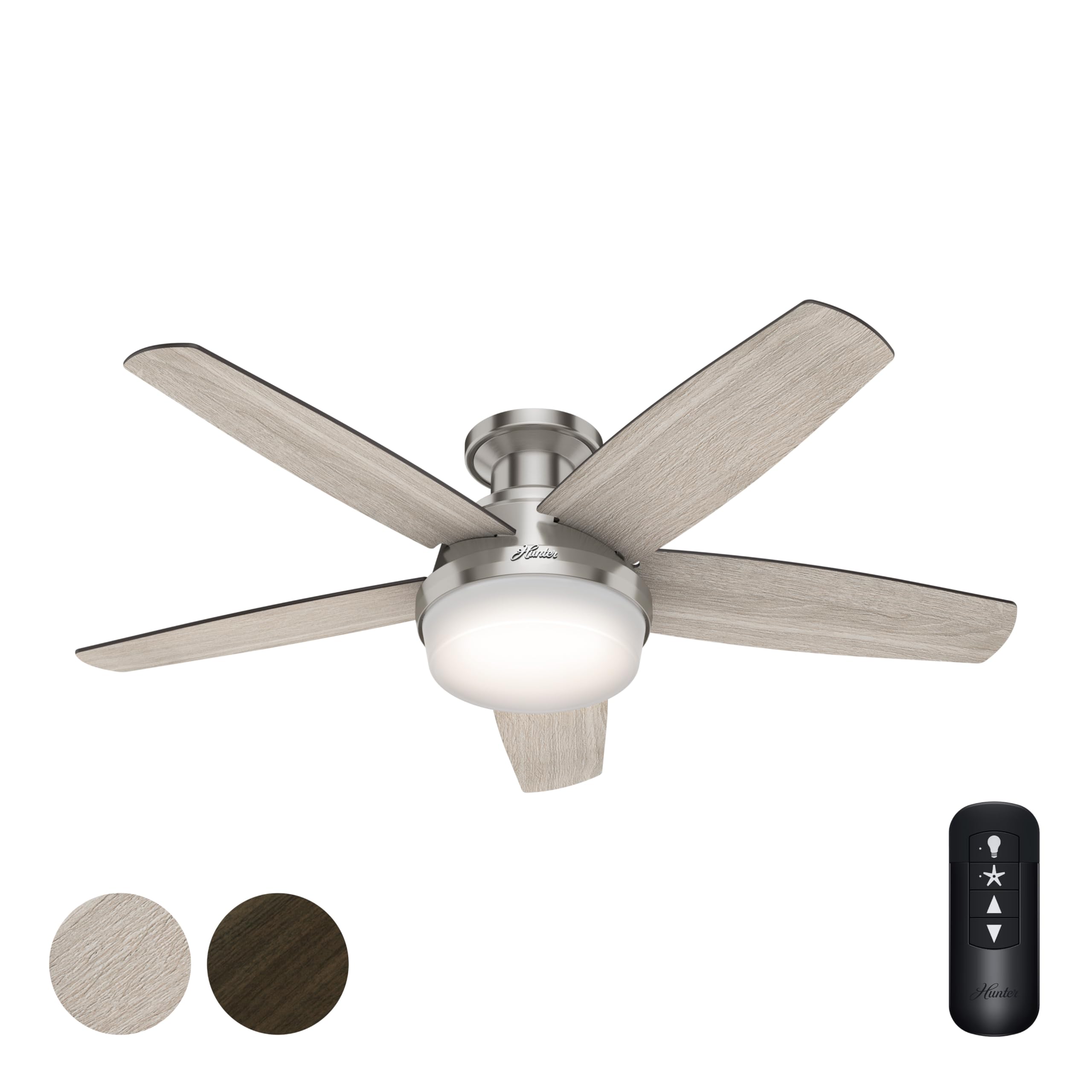 Hunter Fan 48 inch Low Profile Brushed Nickel Ceiling Fan with LED Light Kit and