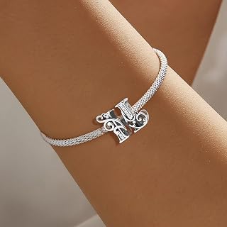 1 x Fashion Silver Charm with 26 Letters for Jewelry Making and Daily Outfit, Matching Jewelry Decoration for Women, Gift for Mom (A)