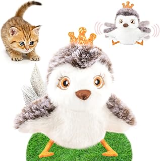 Interactive Cat Toys for Indoor Cats, Automatic Flying Bird Cat Toy - Flapping Crown Sandpiper with Lifelike Chirp Tweet, Rechargeable Touch Activated Kitten & Bird Toys, Jouet Interactif Pour Chat