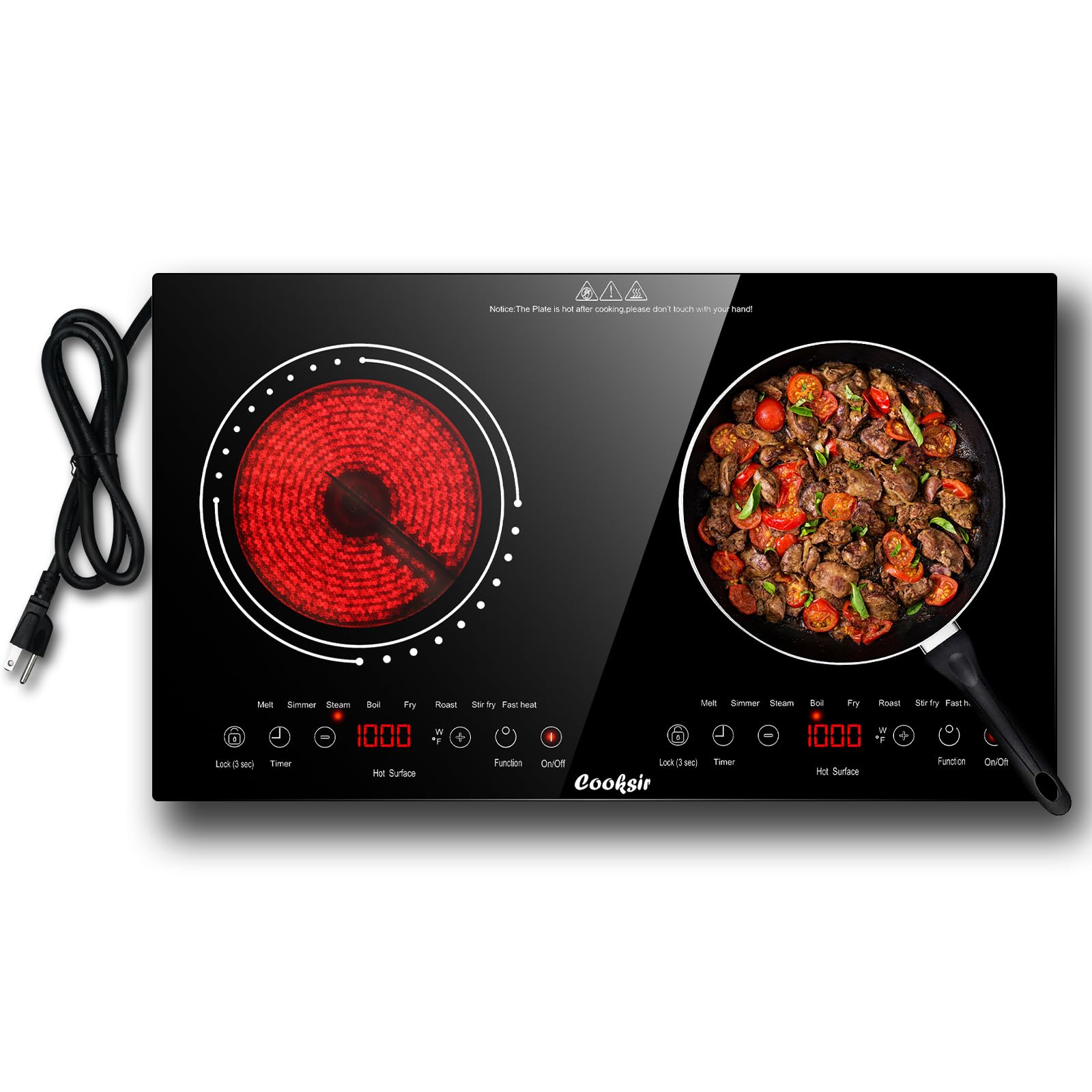 Cooksir 2 Burner Electric Cooktop Total Shard Power 2000W 110v | 24 Inch Built-i