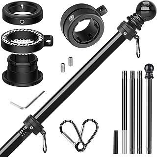 Haoridul Flag Pole for Outside House, Heavy Duty Metal Flagpole for Residential, Outdoor or Porch, Stainless Steel Flag Poles, Upgraded Tangle Free Design, 1 Inch (5 FT, Black)