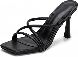 Women Square Open Toe Strappy Slip On High Heels Sandals