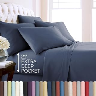 21 Inch Twin Sheets Set Extra Deep Pockets Premium Microfiber Dark Blue