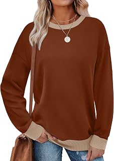 Saloogoe 2025 Fashion Round Neck Long Sleeve Loose Fit Color Block Ribbed Trim Women's Sweatshirts