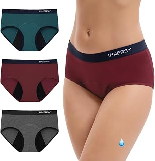 INNERSY Period Pants Light Flow Menstrual Underwear Mid-rise Briefs 3 Pack