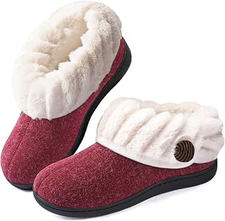 Wishcotton Women's Comfy Fuzzy Felt Memory Foam Slippers, Ladies' Closed Back House Shoes with Nonslip Rubber Sole