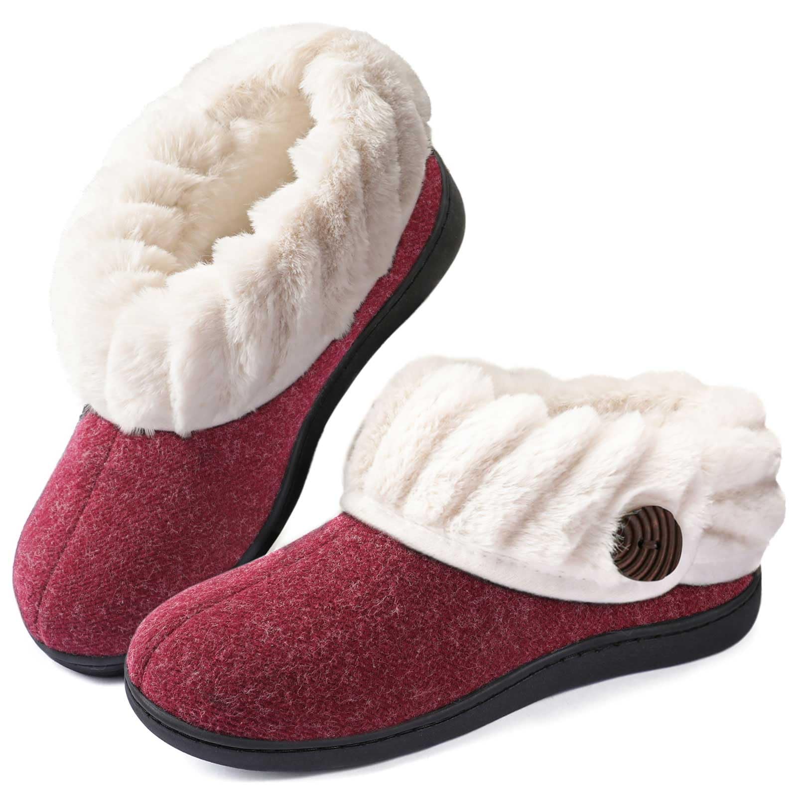 Wishcotton Women's Comfy Fuzzy Felt Memory Foam Slippers, Ladies' Closed Back Ho