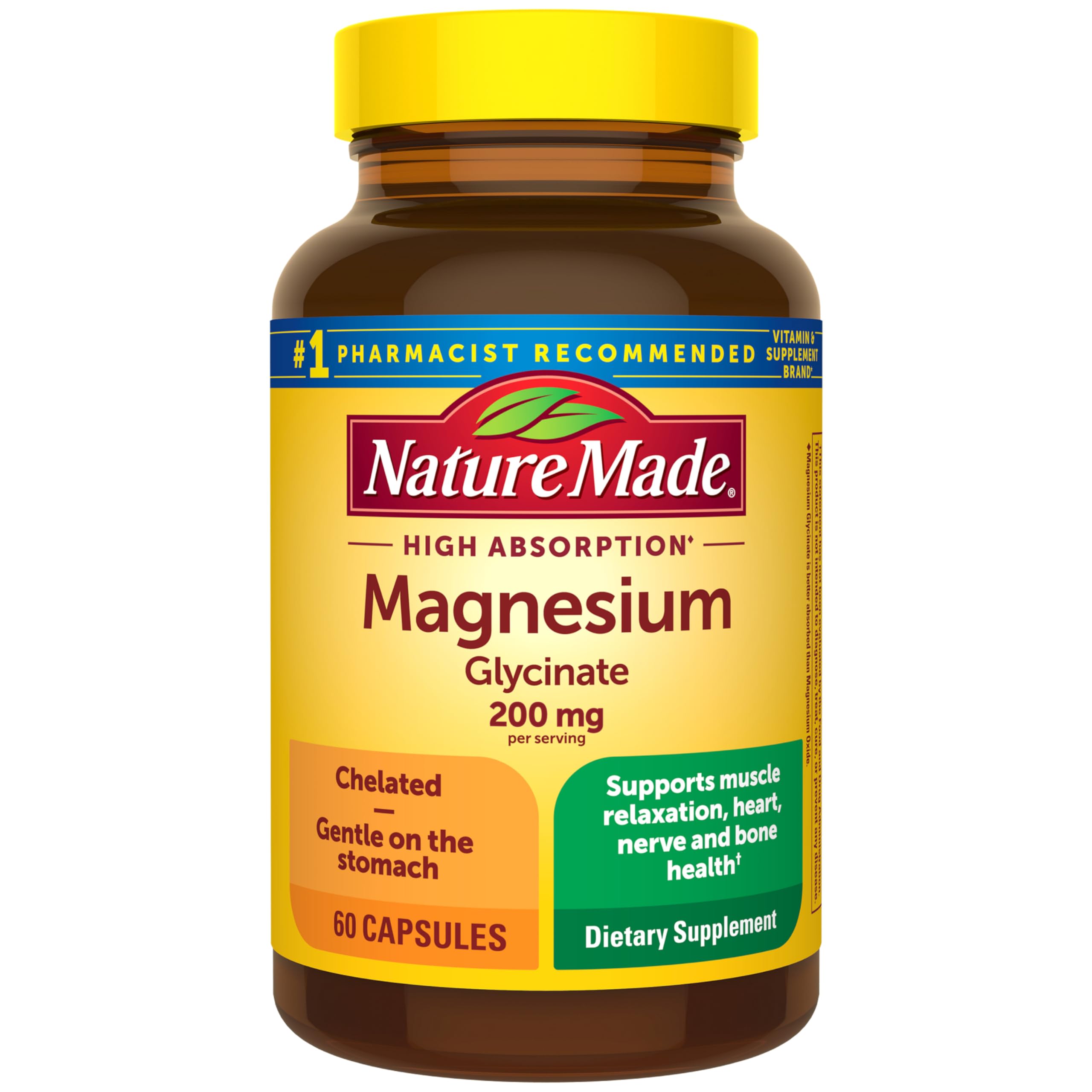 Nature Made Magnesium Glycinate 200 mg per Serving, 60 Capsules | High Absorptio