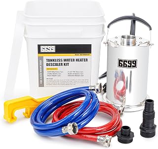 6699 Tankless Water Heater Flushing Kit Includes 1/4HP Stainless Steel Sump Pump with Two Adapters & 3 Gallons Pail with Bucket Lid Opener & Two 1/2” Dia X 6’ Hoses with Washers