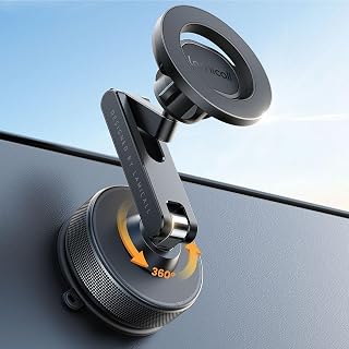 Lamicall for MagSafe Car Mount – Vacuum Suction + Gel Suction Cup Magnetic Phone Holder with 3-Fold Long Arm, 360° Adjustable, 10X Stability for Rough Road Phone Mount for Dashboard/Windshield/Screen