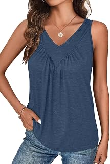 Bliwov Women Tank Tops Ruched V Neck Loose Fit Casual Sleeveless Beach Holiday Outfits Fashion Autumn Blouses