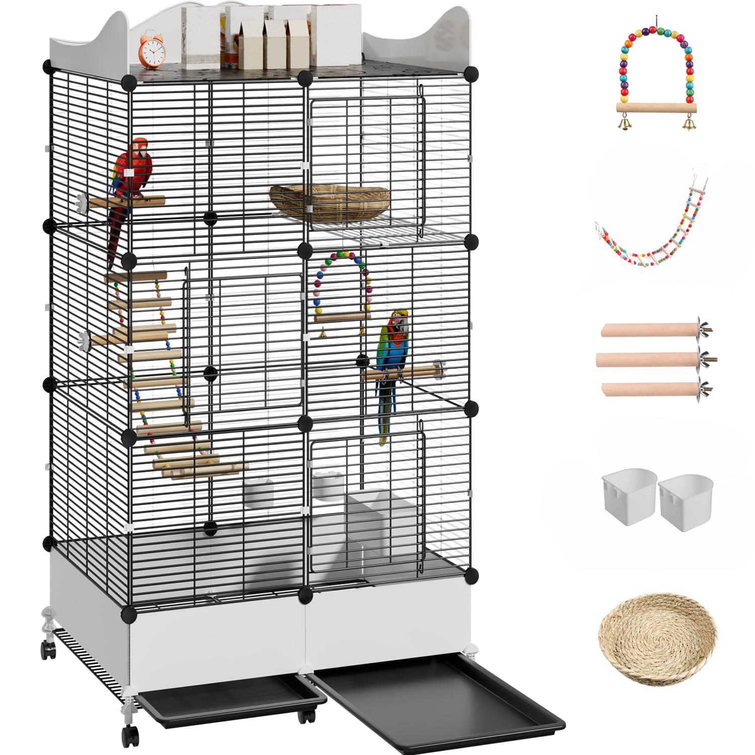 Encrypted Bird Cage Large Bird Cages 57-Inch, Top Storage Space, Bottom Splash G
