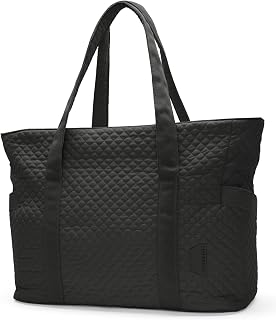 BAGSMART Large Tote Bag for Women Travel Shoulder Bag Top Handle Buckle for Yoga Mat Gym Work Travel Black -, L, Casual, Black
