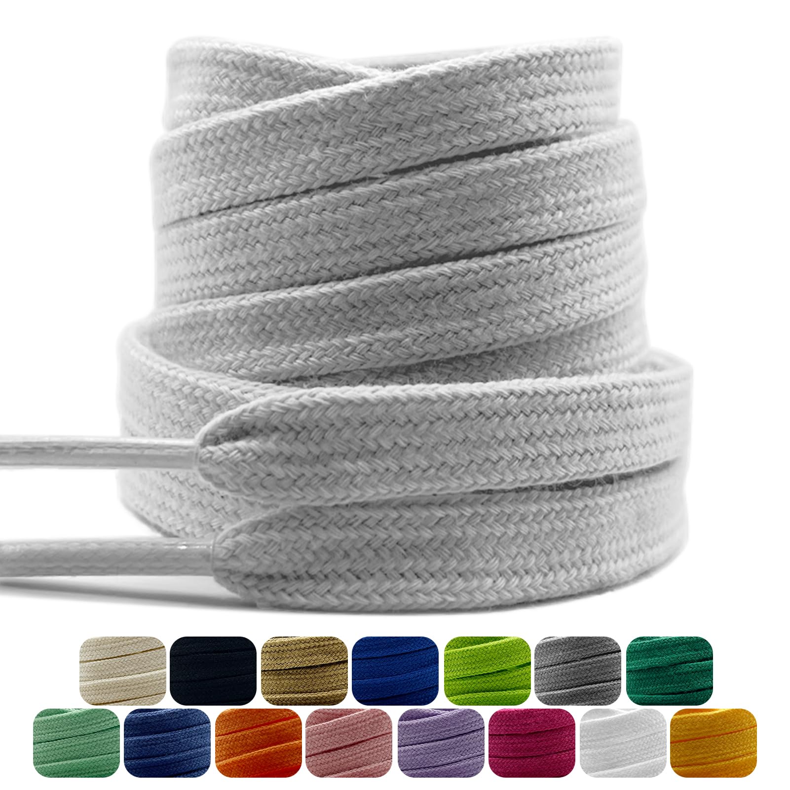 2 Pairs of Cotton Shoelaces Flat Wide 9 mm Tear-Resistant Shoelaces for Sneakers