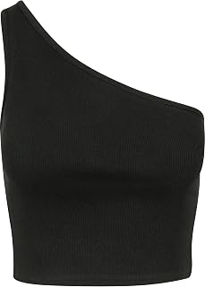 Urban Classics Haut Asymétique Court Femme Femme Top Noir Regular/Coupe Standard