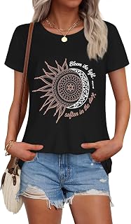 Women Summer Short Sleeve Round Neck T Shirts Casual Cute Basic Graphic