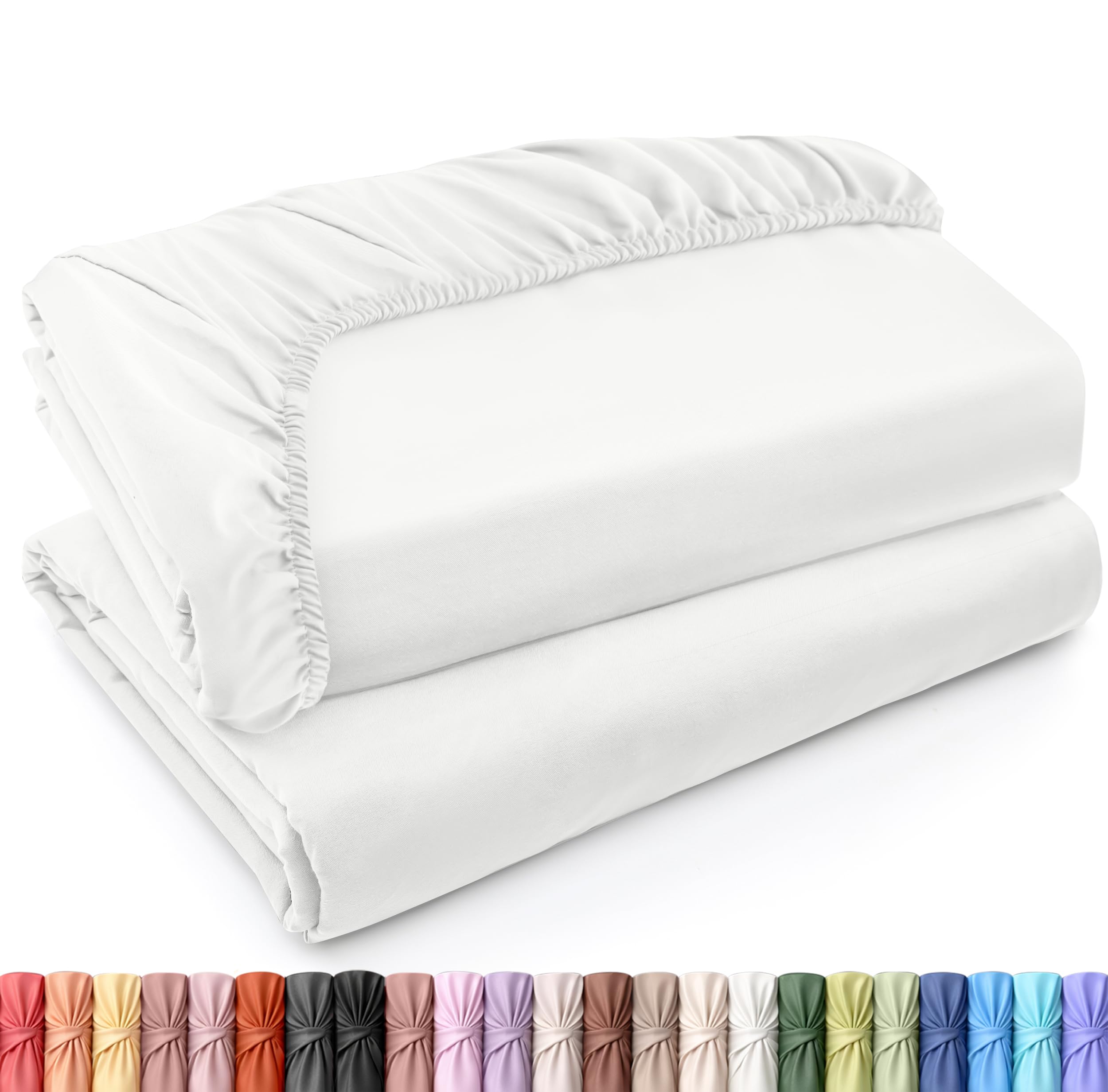 Utopia Bedding Set of 2 Double Fitted Sheets Queen - White - Brushed Microfibre 