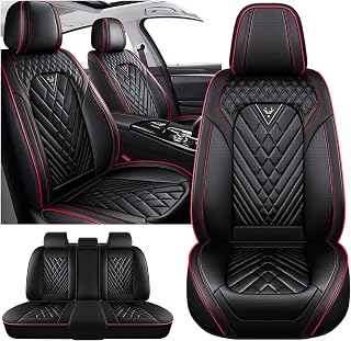 Car Seat Covers for Dodge Ram 1500 2002-2026, Waterproof Nappa Leather Car Seat Protector, Comfortable and Anti-Slip Car Seat Cover&Accessories(5 Seats/Black Red)