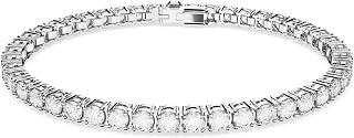 Swarovski Matrix Tennis bracelet, Round cut, Pink, Rhodium plated