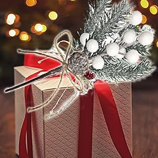 1/3 Pcs Artificial Christmas Plants, Snowflakes, Pine Needles, Flower Branches, Pine Cones, Accessories, 20 x 10 cm (1 Piece, White)