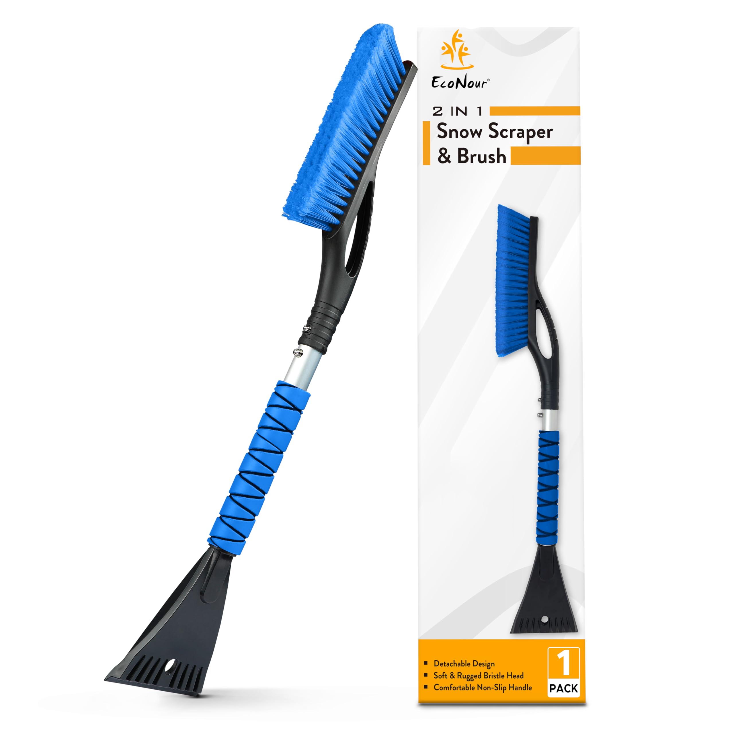 EcoNour 27" Ice Scraper & Snow Brush for Car Windshield Cleaning - Blue | Ice Sc