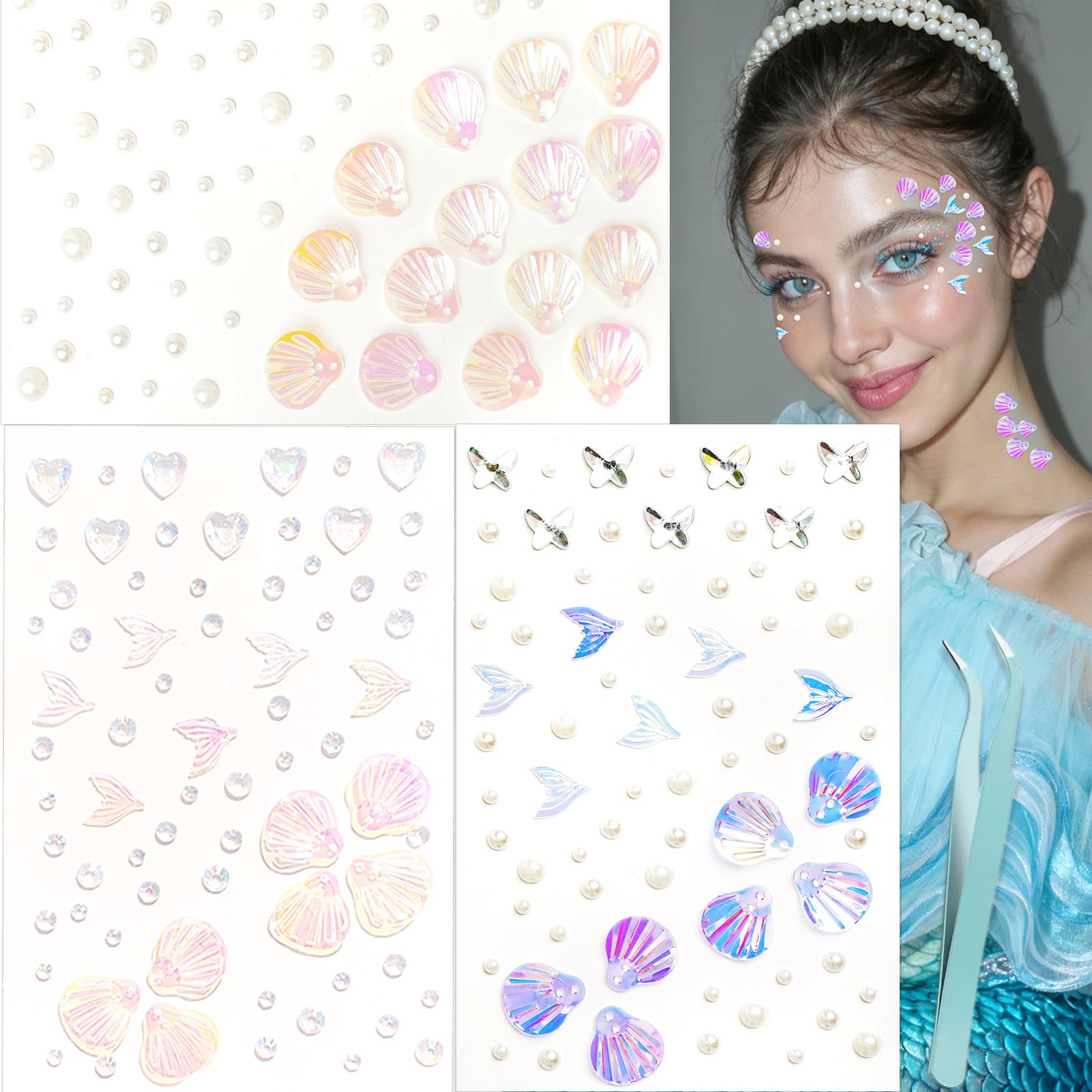 NOOEPC Mermaid Makeup Face Gems Mermaid Costume Women Face Jewels Glitter | Shel