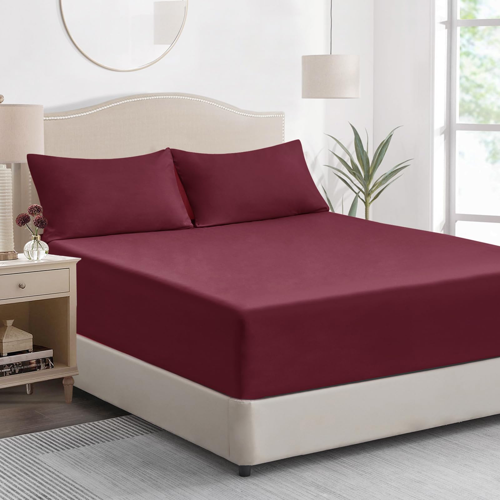 King Size Fitted Sheet Deep - Burgundy Kingsize Bed Sheet Extra Deep Pocket 16 i