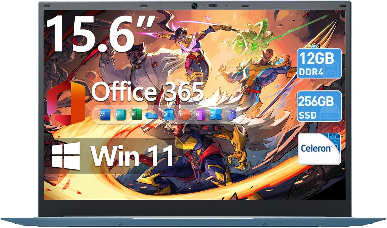 MELIUNA 15.6'' AI Laptop with Office 365 12GB RAM 256GB SSD(Deep Gray) | 180° Op