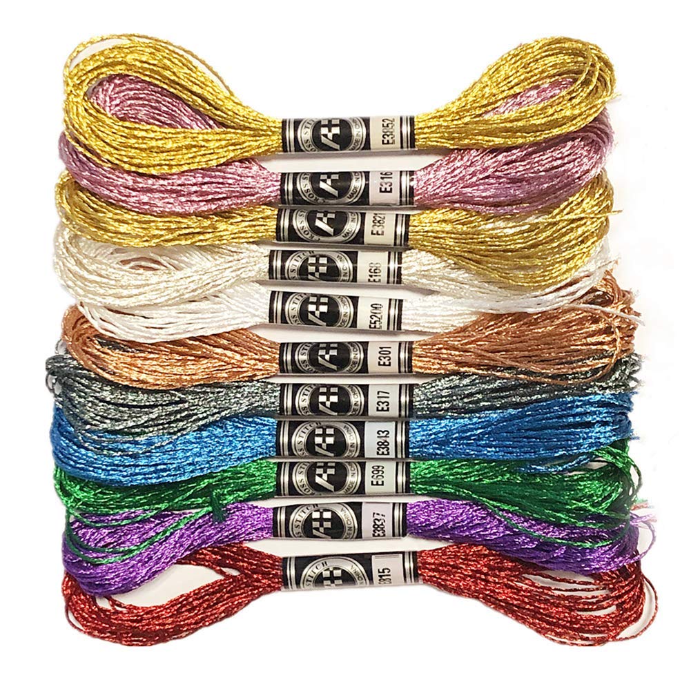 11 Pcs Cross Stitch Thread Embroidery Threads Glitter Embroidery Floss Stitch Co