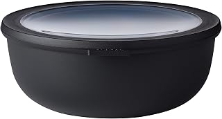 Mepal - Cirqula Round Multi Bowl - Plastic Containers with Lid - Suitable as Airtight Container for Fridge, Microwave, Freezer and Serving Dishes - Kitchen Bowls - 2250ml - Nordic Black