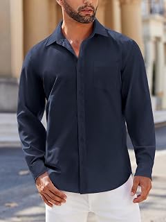 Mens Long Sleeve Button Down Shirts Formal Work Shirt