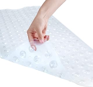 YINENN Bath and Shower Safety Mats 40x16 inch, Non Slip with Suction Cups for Bathroom Stall and Tub Floor, Extra Large and Machine Washable, Drain Holes Keep Bathtub Clean, Clear